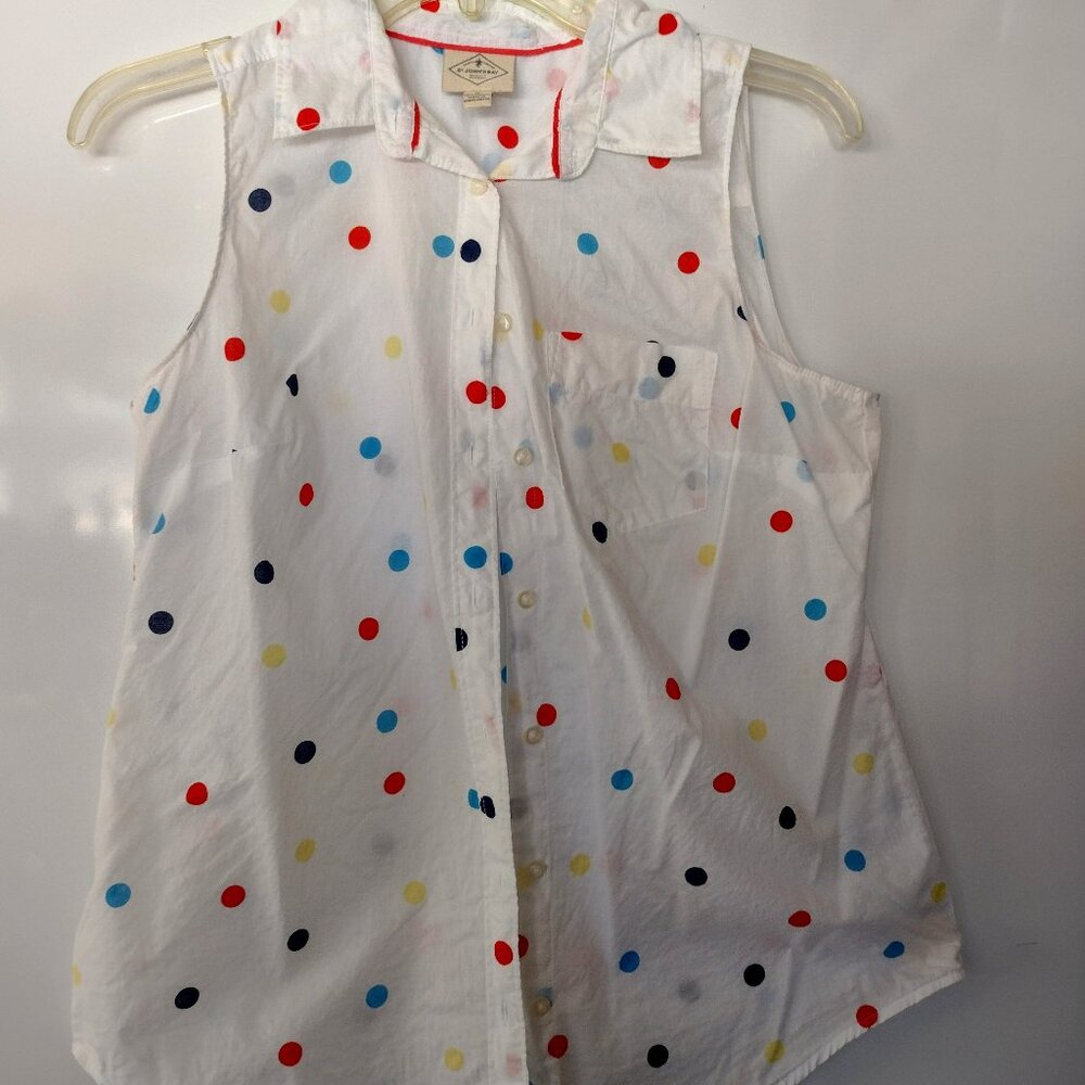 ST JOHN'S BAY SHIRT BLOUSE SLEEVELESS MULTICOLOR POLKA DOT